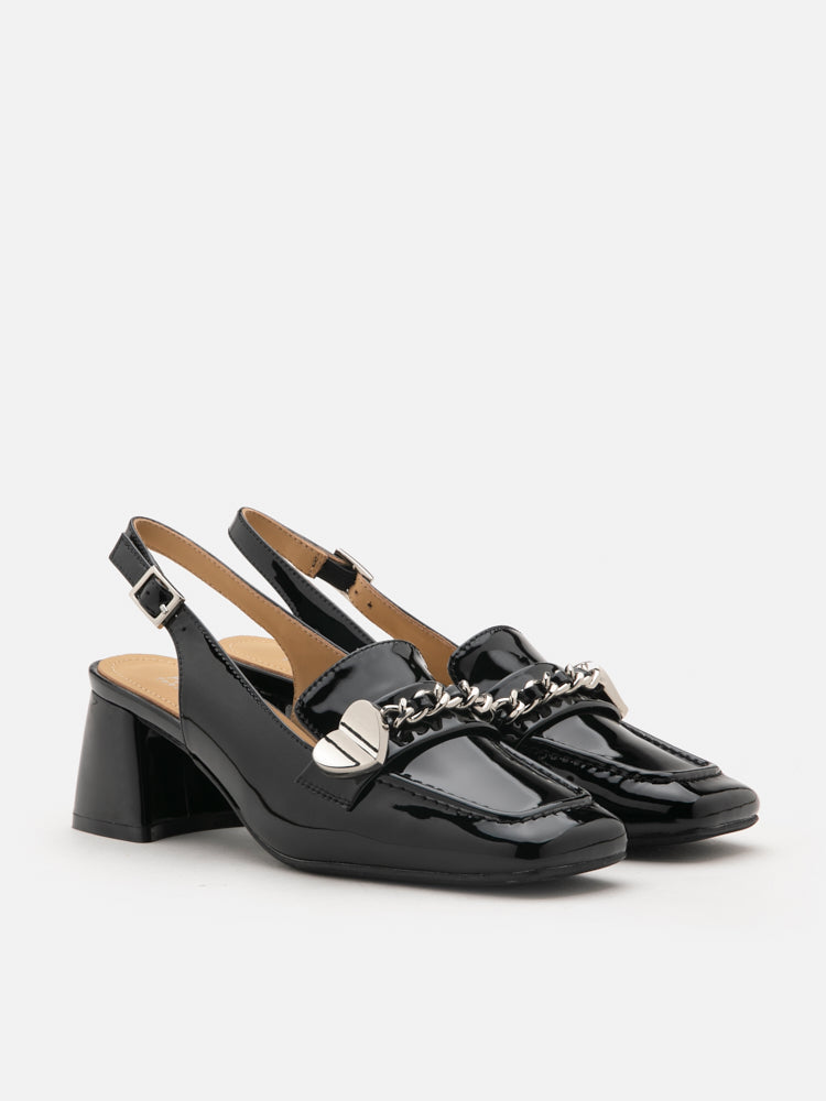 PAZZION, Georgia Patent Slingbacks, Black