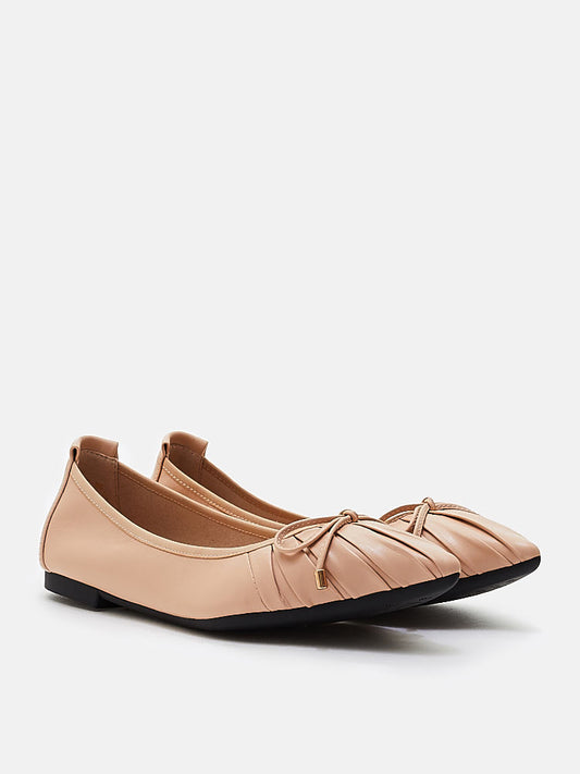 PAZZION, Georgie Pleated Ribbon Flats, Almond