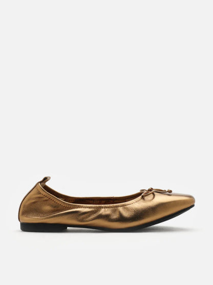 PAZZION, Gia Bow Square Toe Flats, Bronze