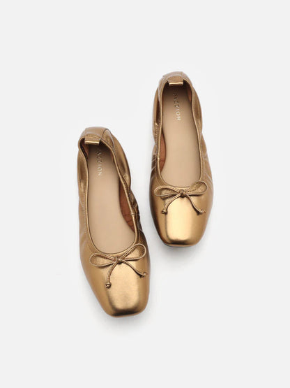 PAZZION, Gia Bow Square Toe Flats, Bronze