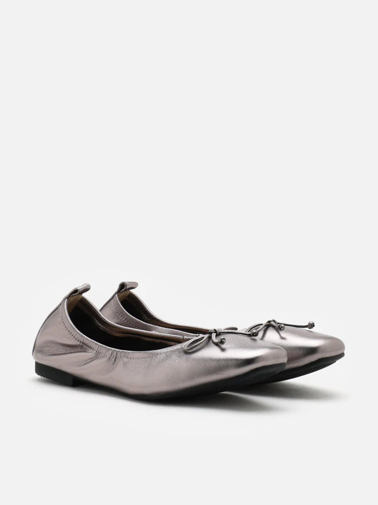 PAZZION, Gia Bow Square Toe Flats, Pewter