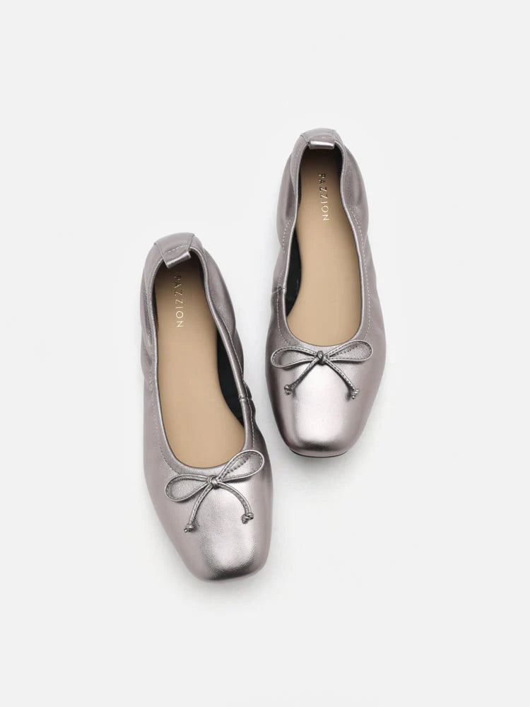 PAZZION, Gia Bow Square Toe Flats, Pewter