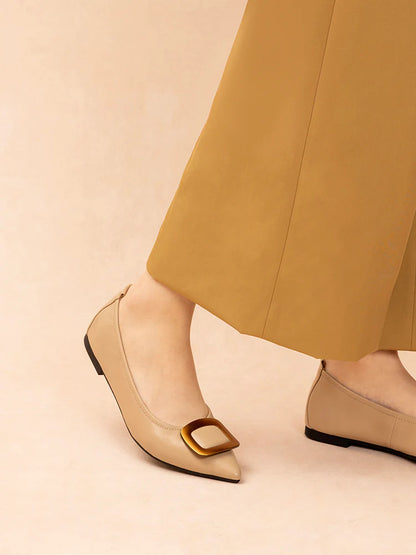 PAZZION, Gilda Brass Pointed Toe Flats, Almond