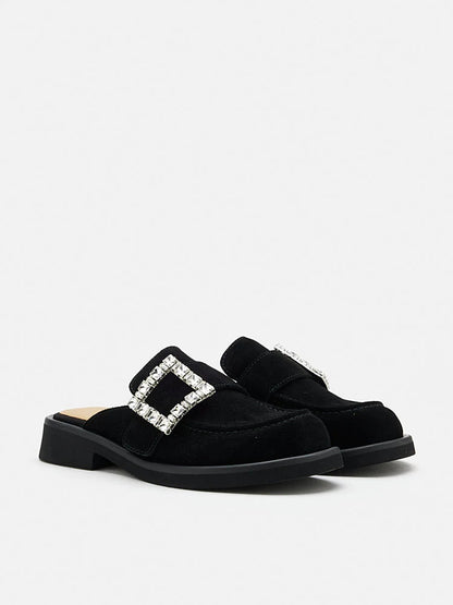 PAZZION, Gillian Suede Loafer Mules, Black