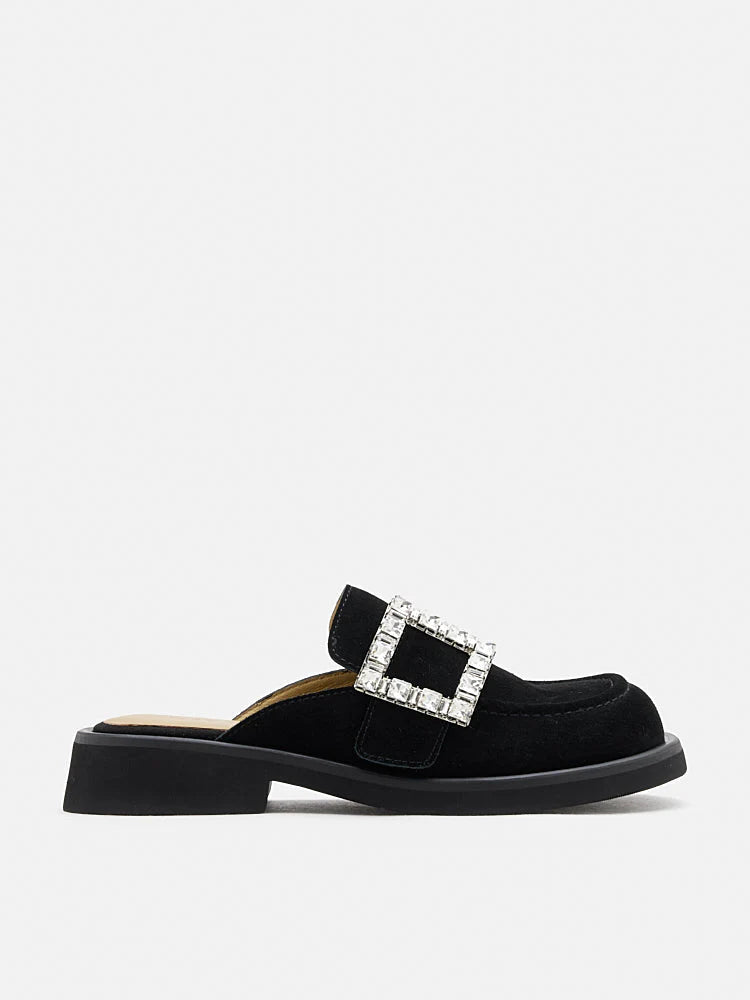 PAZZION, Gillian Suede Loafer Mules, Black