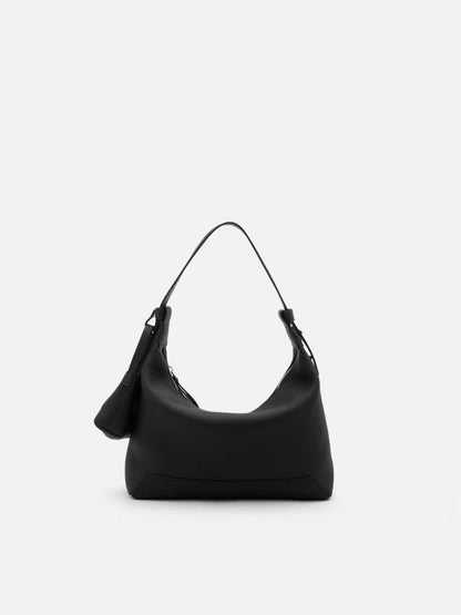 PAZZION, Giovanna Slouchy Leather Shoulder Bag, Black