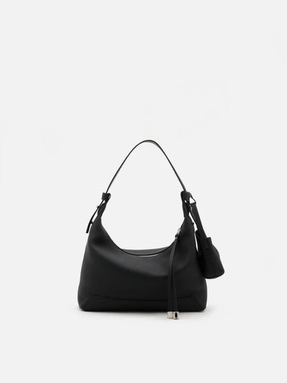 PAZZION, Giovanna Slouchy Leather Shoulder Bag, Black