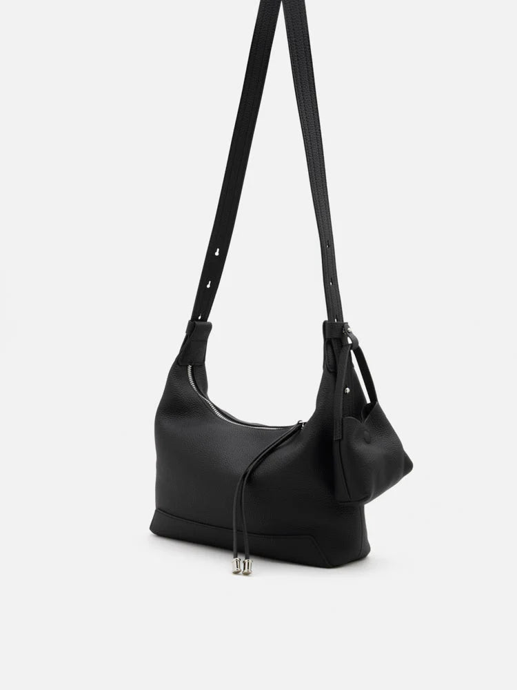 PAZZION, Giovanna Slouchy Leather Shoulder Bag, Black