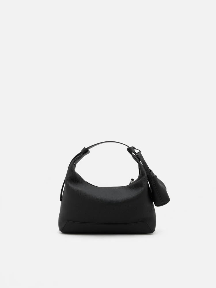 PAZZION, Giovanna Slouchy Leather Shoulder Bag, Black