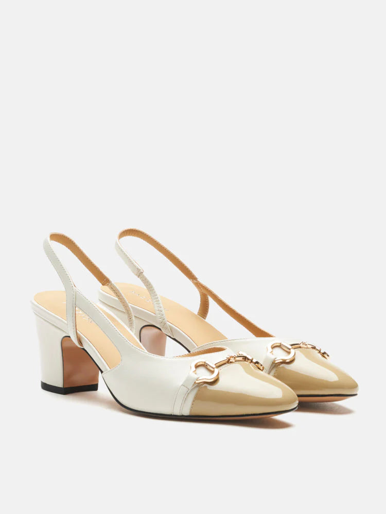 PAZZION, Gloria Horsebit Toe Cap Slingback Heels, Beige