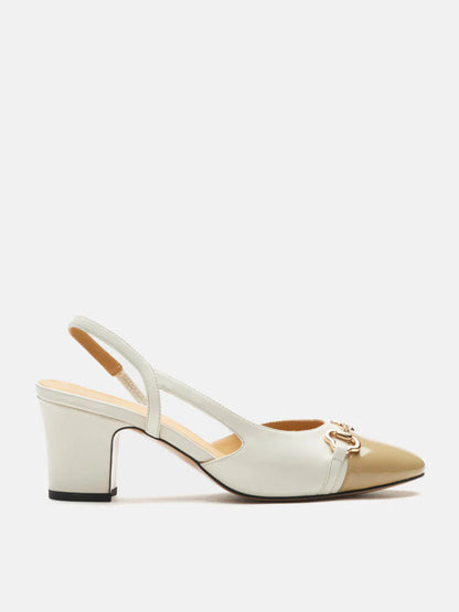 PAZZION, Gloria Horsebit Toe Cap Slingback Heels, Beige