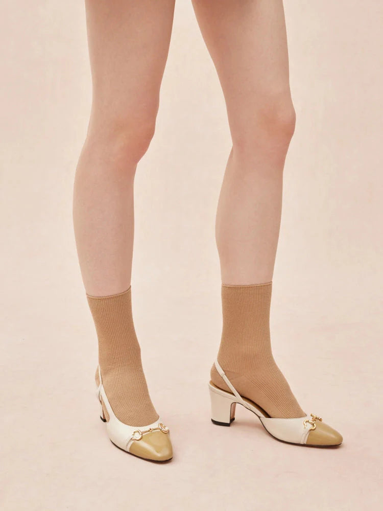 PAZZION, Gloria Horsebit Toe Cap Slingback Heels, Beige