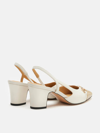 PAZZION, Gloria Horsebit Toe Cap Slingback Heels, Beige