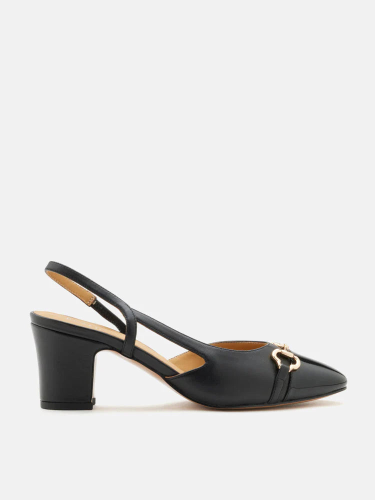 PAZZION, Gloria Horsebit Toe Cap Slingback Heels, Black