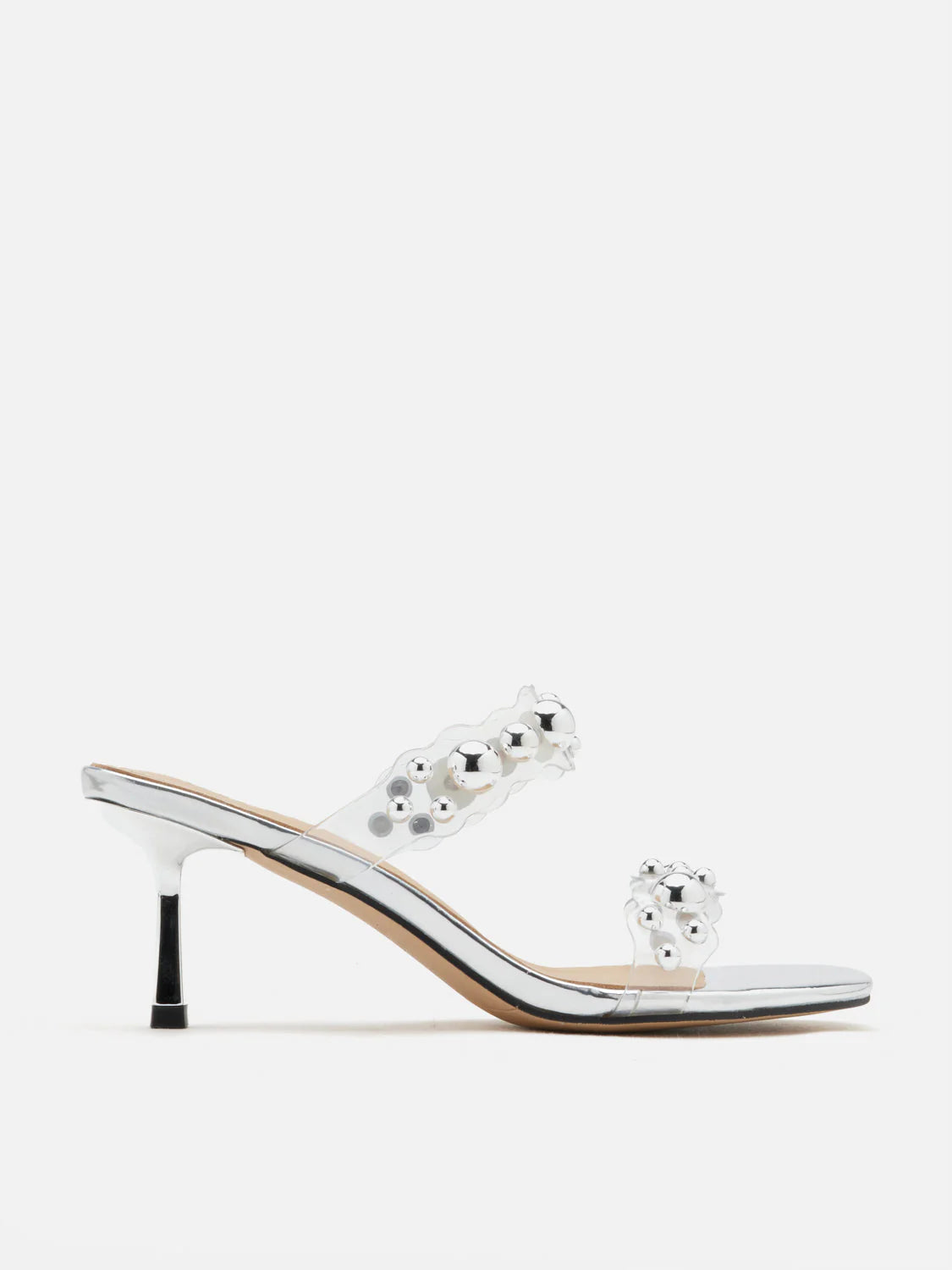 PAZZION, Greylisse Pearl Encrusted Sandal Heels, Silver