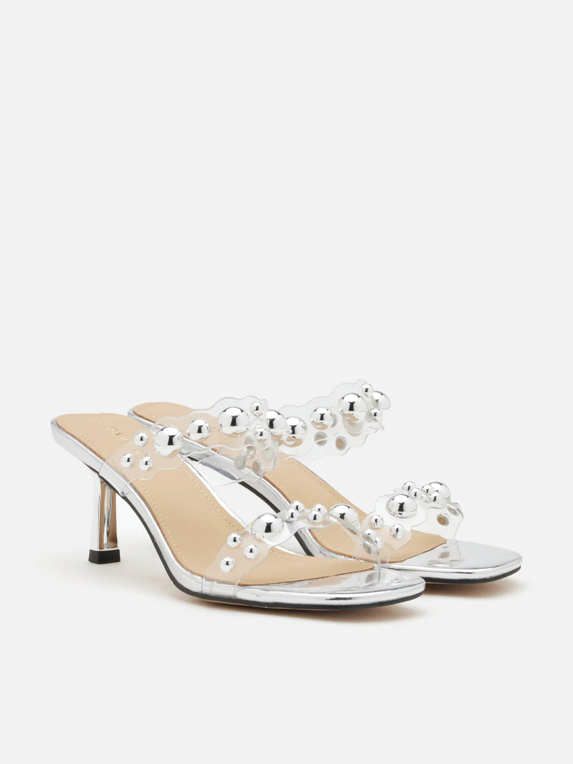 PAZZION, Greylisse Pearl Encrusted Sandal Heels, Silver