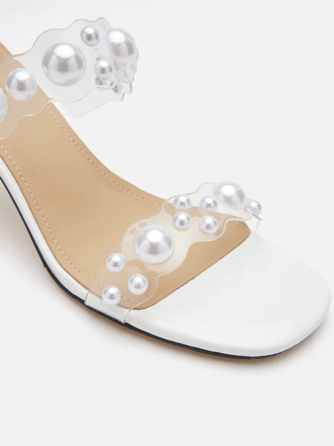 PAZZION, Greylisse Pearl Encrusted Sandal Heels, White