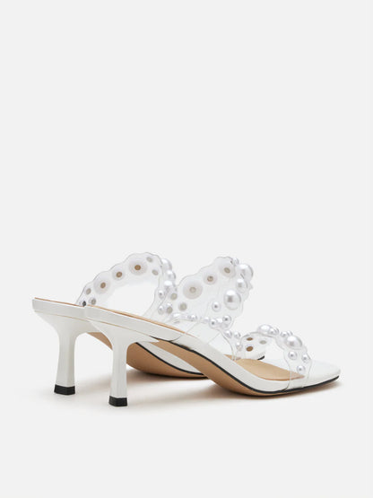 PAZZION, Greylisse Pearl Encrusted Sandal Heels, White