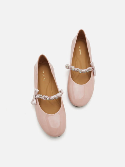 PAZZION, Guillame Braided Strap Patent Mary Janes, Pink