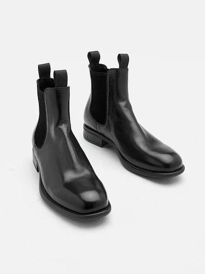 PAZZION, Gwen Calfskin Leather Chelsea Boots, Black