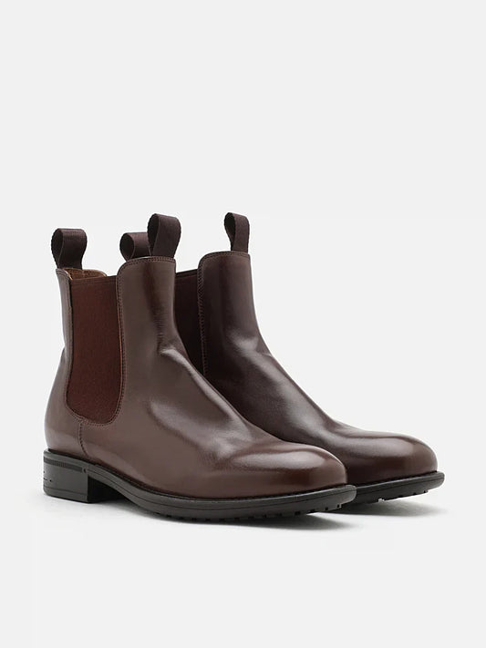 PAZZION, Gwen Calfskin Leather Chelsea Boots, Brown