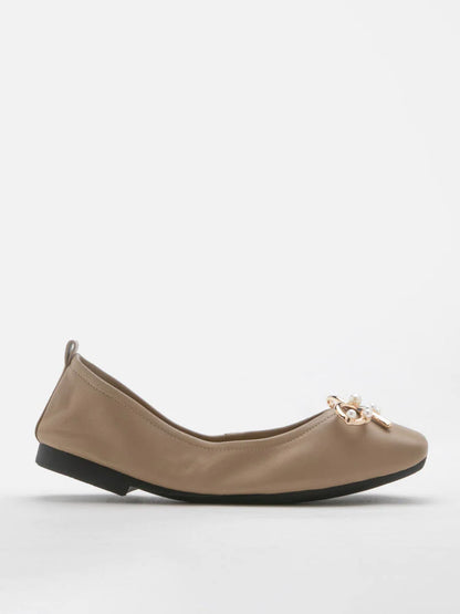 PAZZION, Hailey Foldable Square-Toe Bow Flats, Khaki