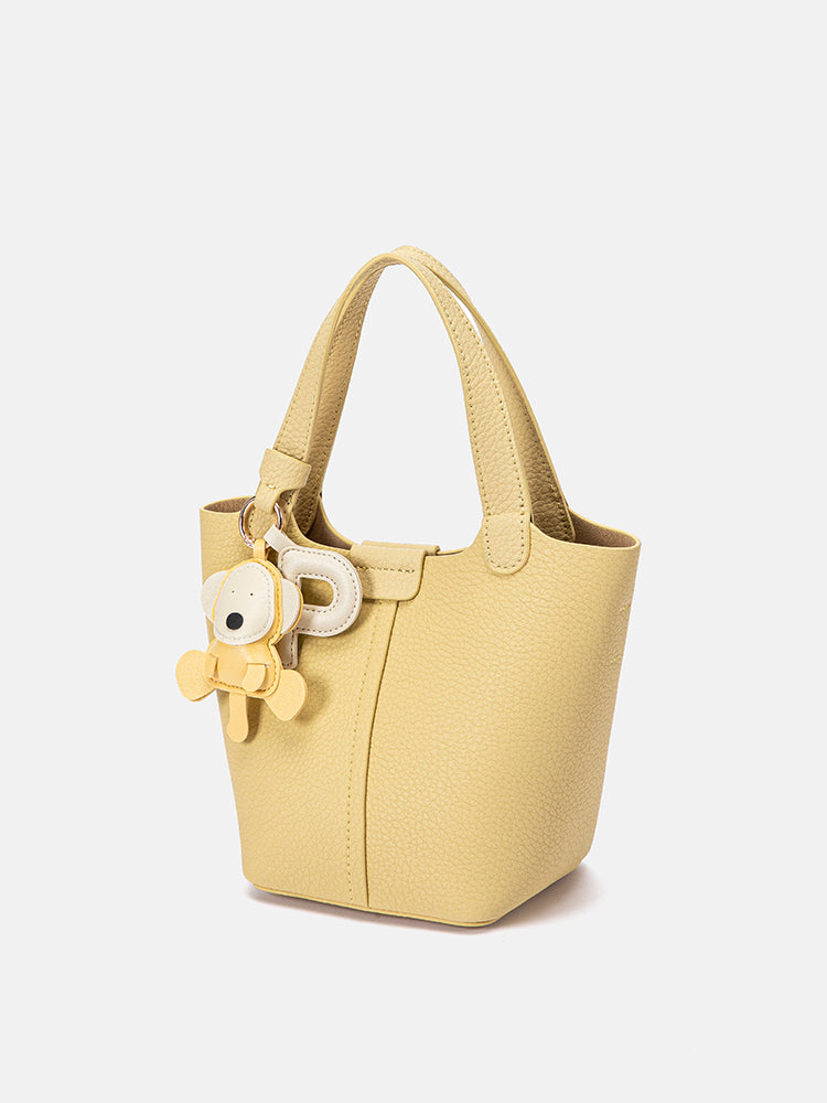 PAZZION, Haley Leather Charmed Bucket Bag, Yellow