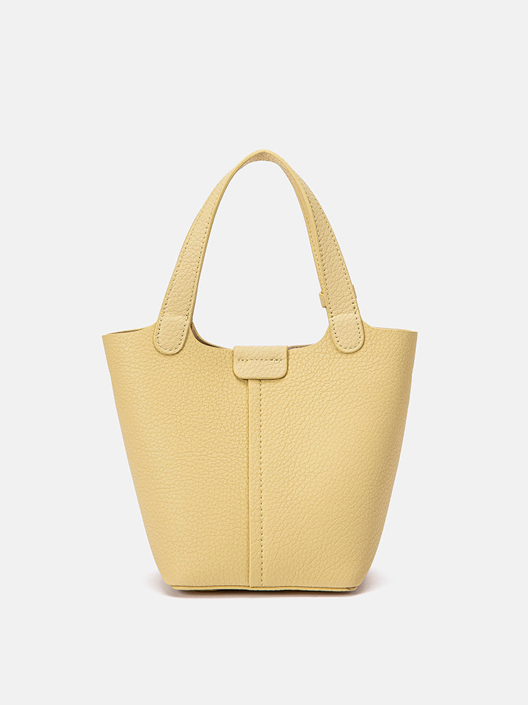 PAZZION, Haley Leather Charmed Bucket Bag, Yellow