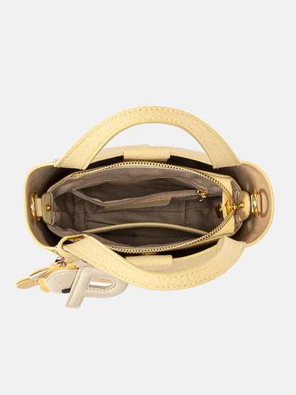 PAZZION, Haley Leather Charmed Bucket Bag, Yellow