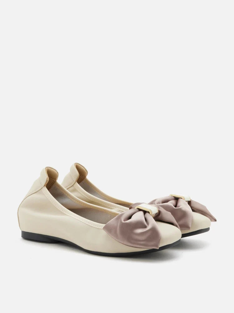 PAZZION, Hana Silk Bow Flats, Beige