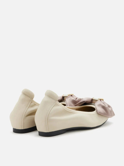 PAZZION, Hana Silk Bow Flats, Beige