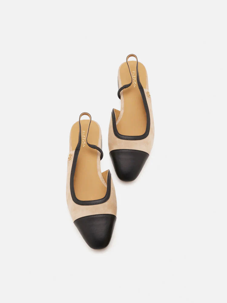 PAZZION, Hanneli Toe Cap Suede Slingback Flats, Almond