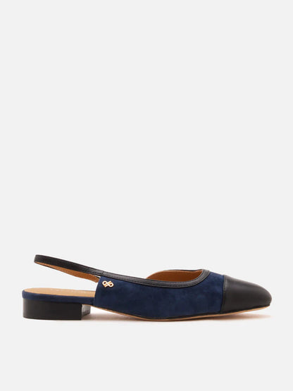 PAZZION, Hanneli Toe Cap Suede Slingback Flats, Darkblue