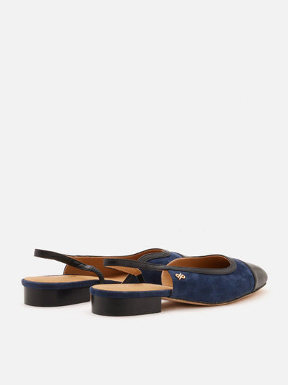 PAZZION, Hanneli Toe Cap Suede Slingback Flats, Darkblue