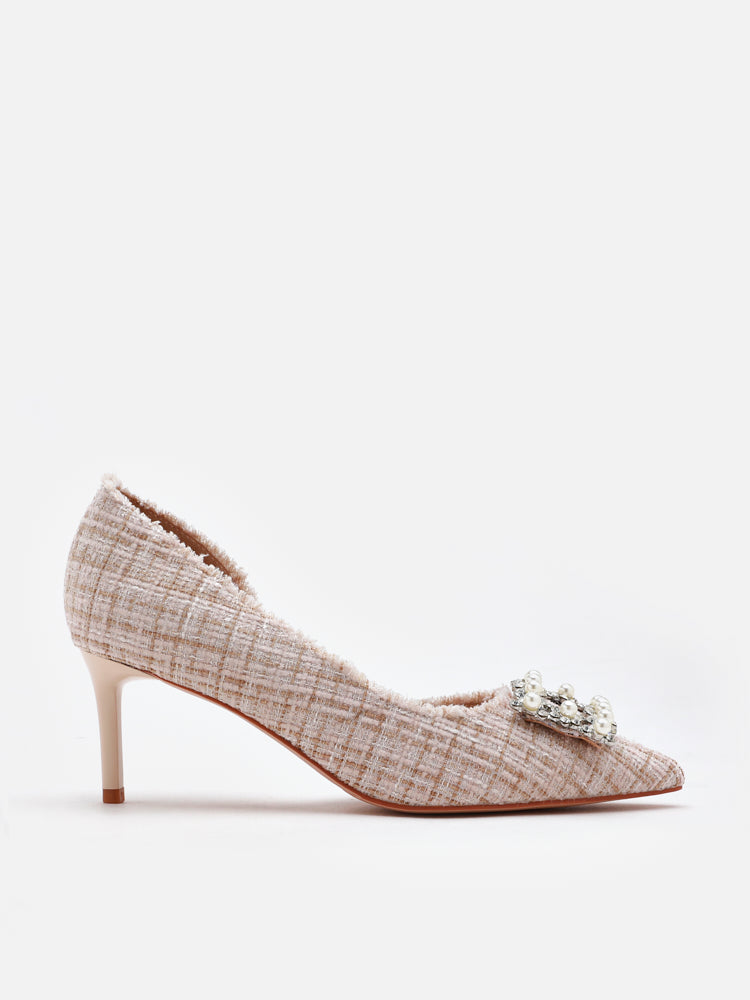 PAZZION, Harriet Embellished High Heels, Almond