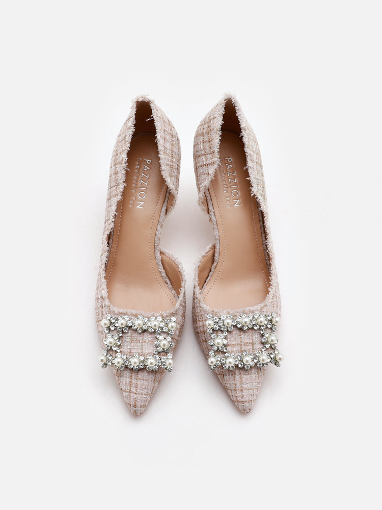 PAZZION, Harriet Embellished High Heels, Almond