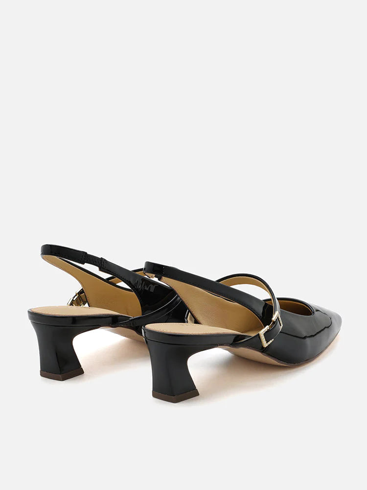 PAZZION, Hattie Patent Square Toe Slingback Kitten Heels, Black