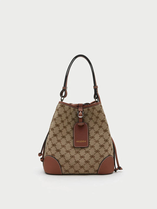 PAZZION, Hedi Monogram Bucket Bag, Brown