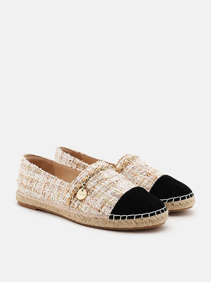 PAZZION, Heidi Colour Blocked Chained Espadrilles, Almond