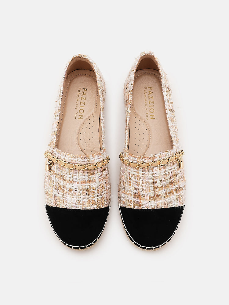 PAZZION, Heidi Colour Blocked Chained Espadrilles, Almond