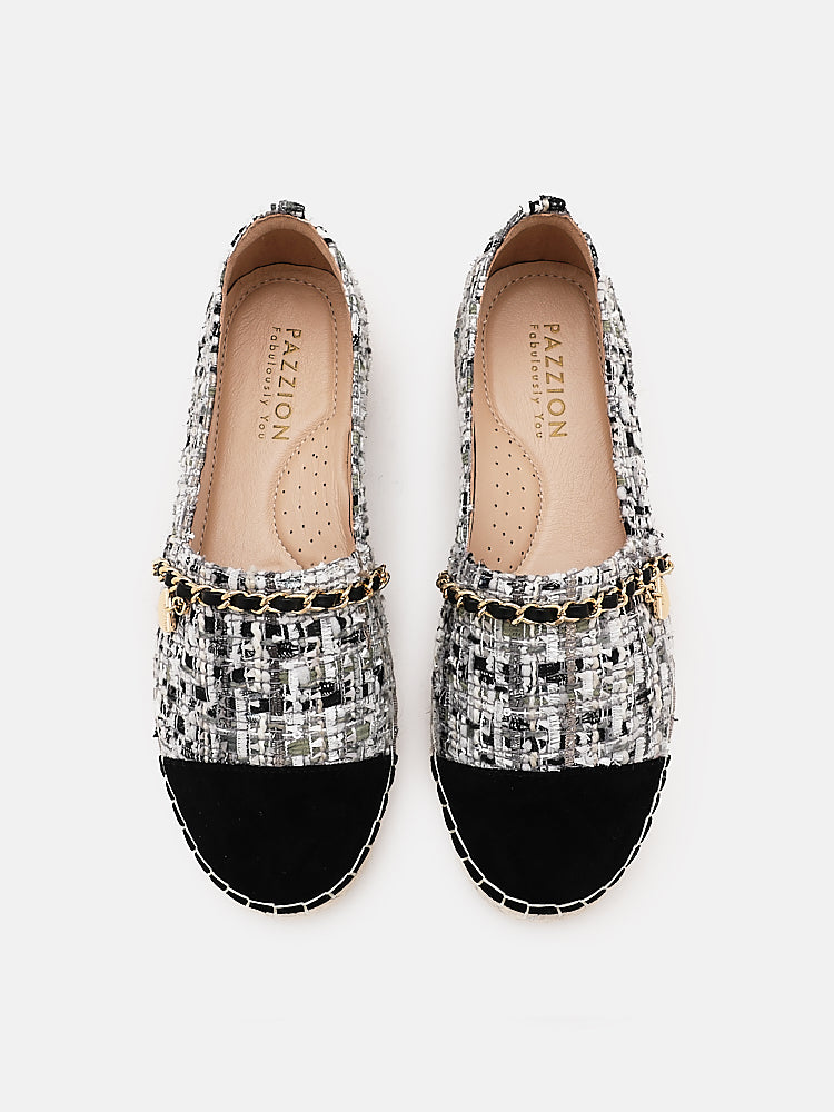 PAZZION, Heidi Colour Blocked Chained Espadrilles, Black