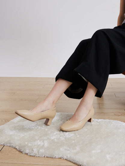 PAZZION, Herve Square Toe Low Heels, Almond