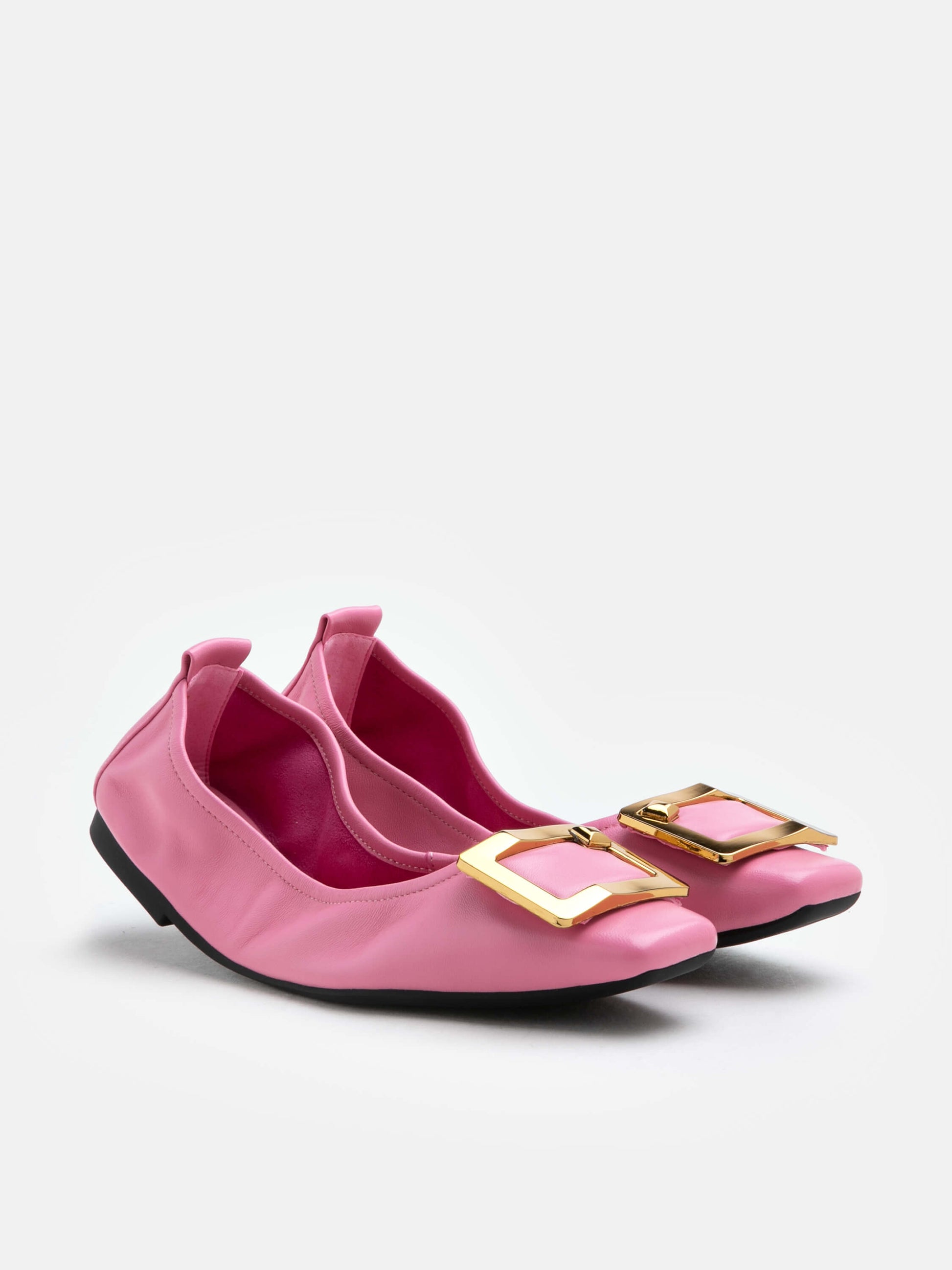 PAZZION, Huda Gold Buckle Foldable Flats, Pink