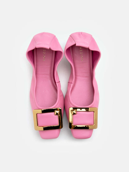 PAZZION, Huda Gold Buckle Foldable Flats, Pink