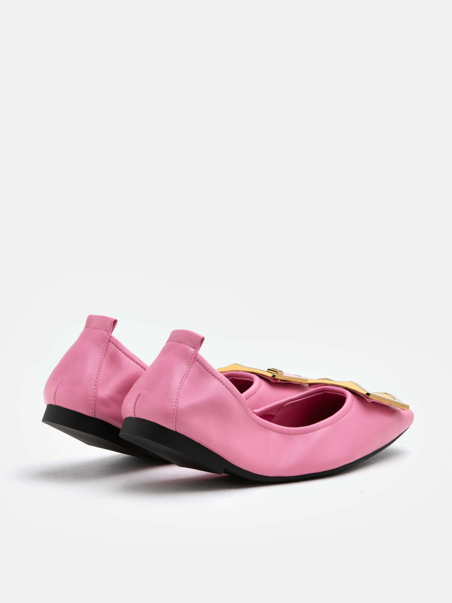 PAZZION, Huda Gold Buckle Foldable Flats, Pink