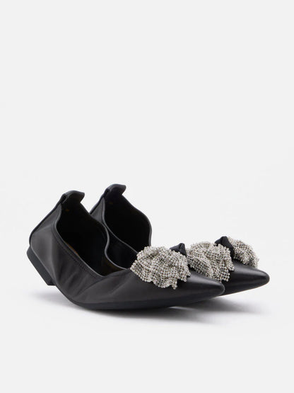 PAZZION, Inez Crystal Embellished Bow Foldable Flats, Black