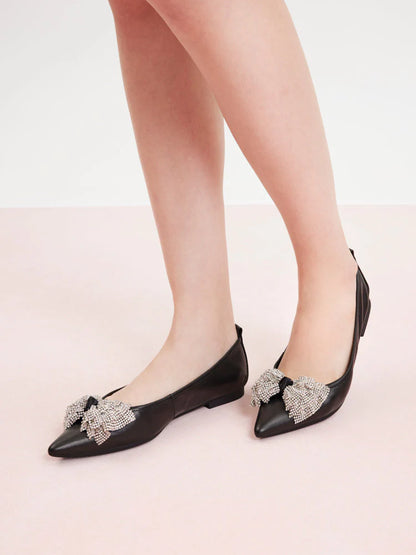 PAZZION, Inez Crystal Embellished Bow Foldable Flats, Black