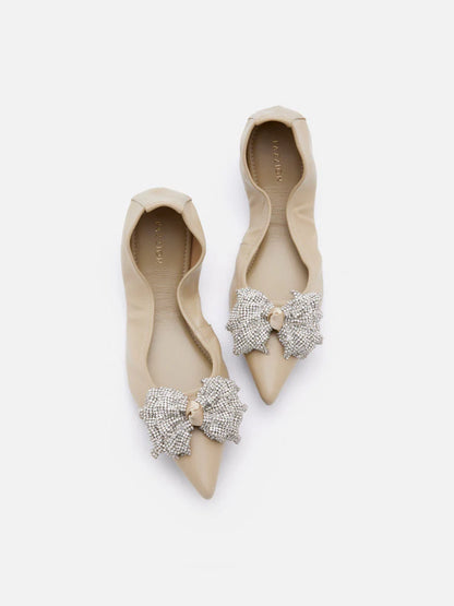 PAZZION, Inez Crystal Embellished Bow Foldable Flats, Khaki