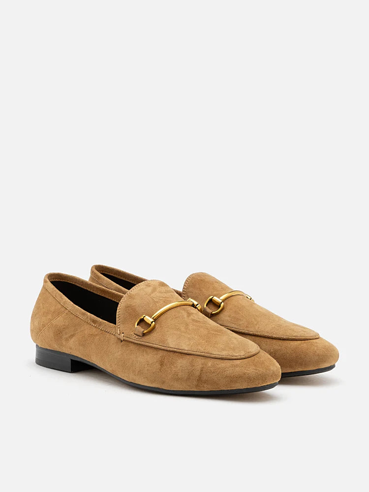 PAZZION, Isabeau.S Metal Buckle Leather Loafers, Almond