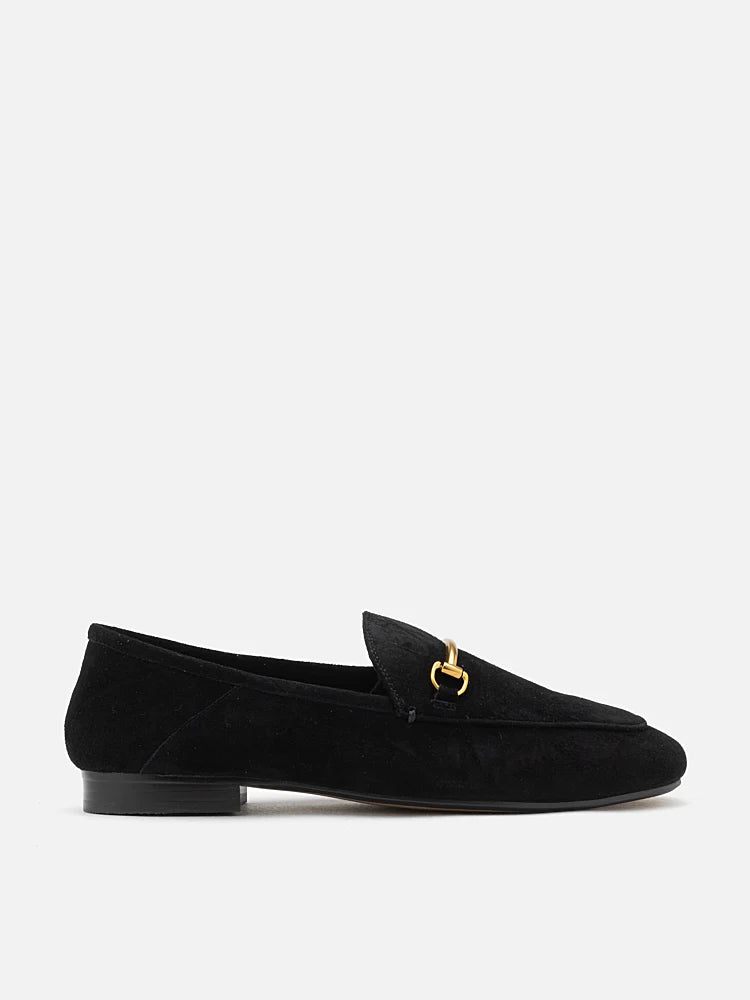 PAZZION, Isabeau.S Metal Buckle Leather Loafers, Black